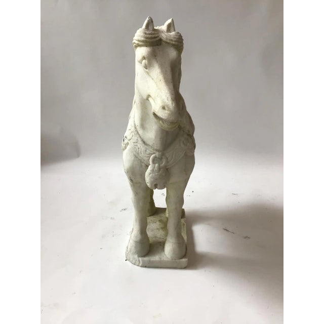 Cream Vintage Carved Marble Tang Dynasty Style Horse Figures—A Pair For Sale - Image 8 of 18