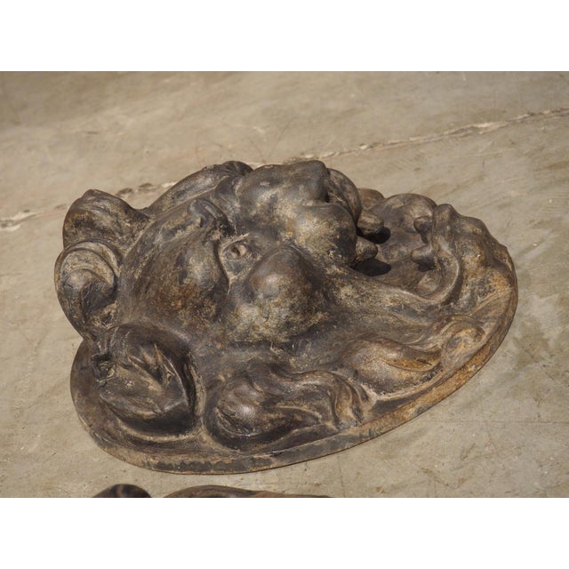 Brown Pair of Heavy French Cast Iron Lion Building Ornaments, Circa 1900 For Sale - Image 8 of 18