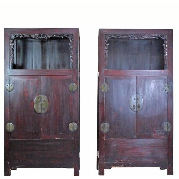 Pair Antique Open-Shelf Elm Display Cabinet For Sale