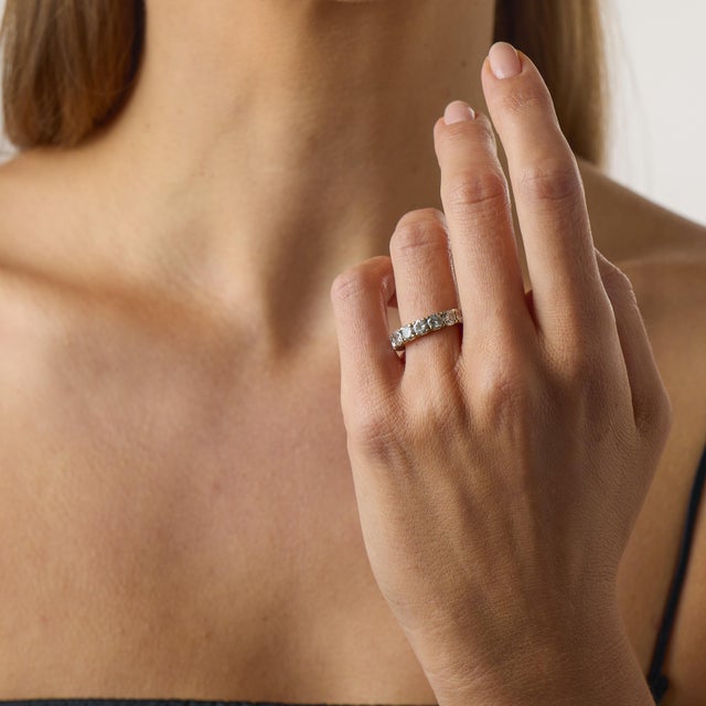 Vintage 3.50 Carat Diamond 18k White Gold Eternity Band, Size 5.5 For Sale - Image 4 of 5