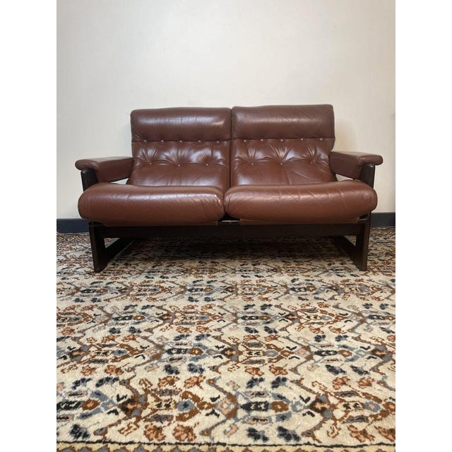 Textile Scandinavian Leather Two-Seater Sofa, 1970s For Sale - Image 7 of 7