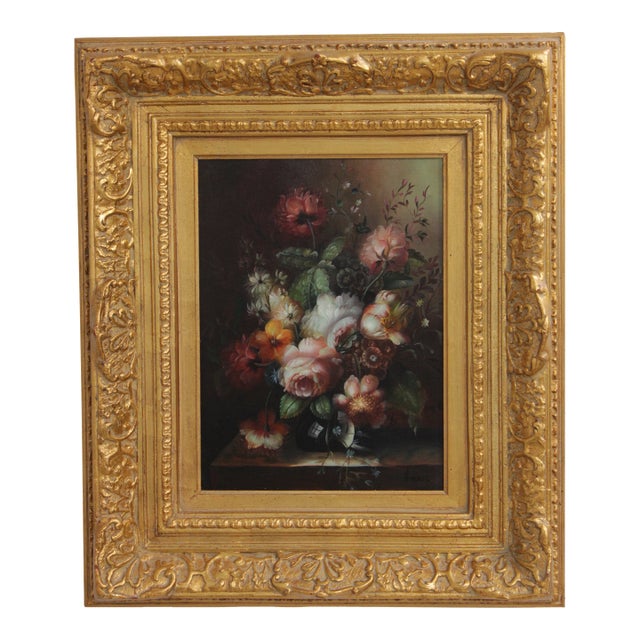 Artist Signed Framed Still Life Oil Paint on Canvas For Sale