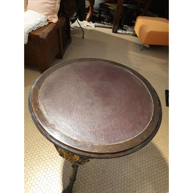 1920s Round Cast Iron, Wood & Leather Coffee Table For Sale - Image 5 of 15