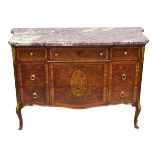 1900s Antique French Louis XV Style Purple Marble Bronze Ormolu Dresser Commode Chest For Sale
