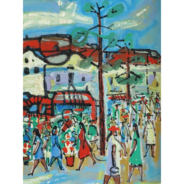 1965 Mid-Century Modern 'The Joyful Passage' Vintage Original Swedish Street Scene Oil Painting, Framed For Sale - Image 9 of 13