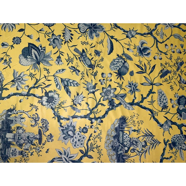 Vintage Yellow & Blue Asian Print Fabric For Sale - Image 4 of 5