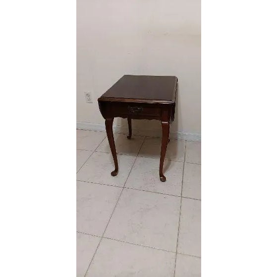 Queen Anne Vintage Wood Queen Anne Drop Leaf Side Table Dark Tone For Sale - Image 3 of 6