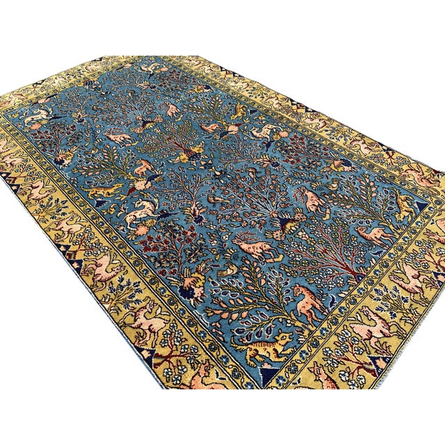 1990s Amazing Hand Knotted Vintage Qashmour Tree of Life Pictorial Wool Area Rug 6.4 X 3.11 Ft For Sale - Image 5 of 12