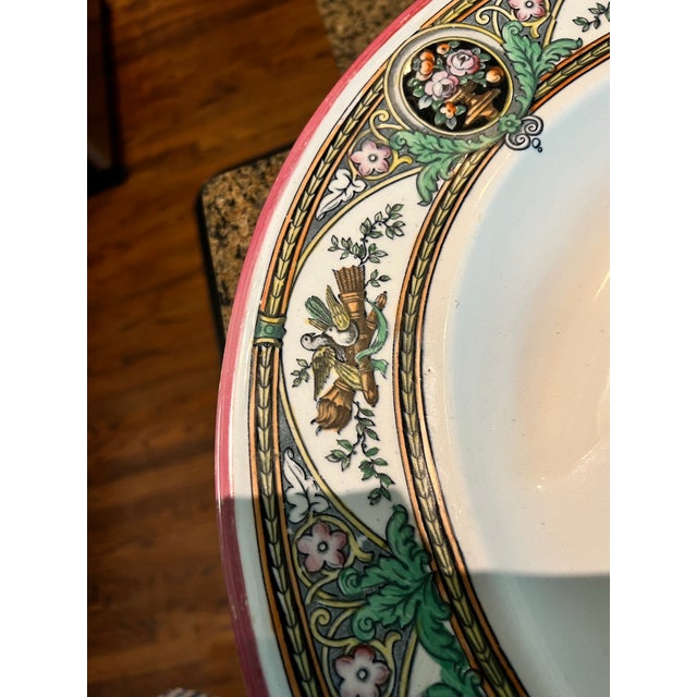 Ceramic Antique Haviland Limoges Large Oval Meat Platter, Hand-Painted Birds & Florals, Pink Banded Rim, French Porcelain For Sale - Image 7 of 12
