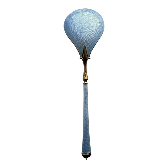 Mid 20th Century David Andersen Oslo Norway Sterling Silver Gilt Blue Guilloche Enamel Large Serving Spoon, Post-1940 For Sale