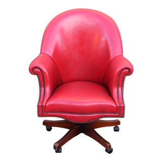 Vintage Red Leather Office Chair For Sale