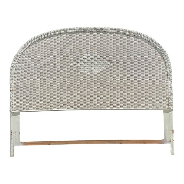 Vintage White Rattan Queen Headboard For Sale
