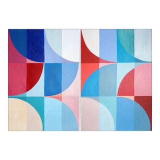 2026, Bauhaus Geometry, Large Diptych, Nautical Day Trip, Acrylic Paint on Watercolor Paper by Natalia Roman For Sale