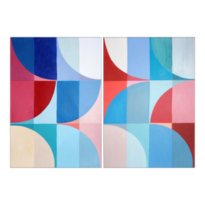 2026, Bauhaus Geometry, Large Diptych, Nautical Day Trip, Acrylic Paint on Watercolor Paper by Natalia Roman
