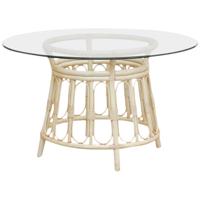 Bamboo Rattan Lacquered Round Dining Table By Brown Jordan Chairish
