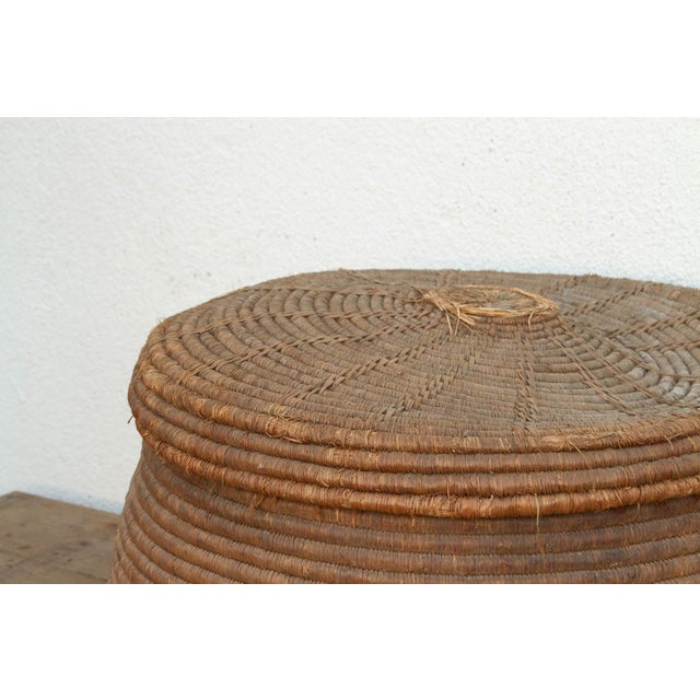 Contemporary Earth Tone Antique Storage Basket With Lid For Sale - Image 3 of 9