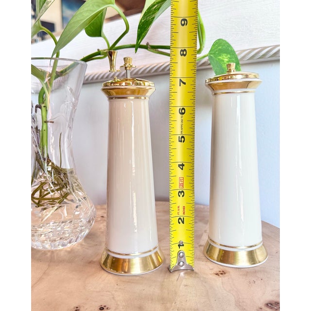 Vintage Lenox Ivory and 24 Karat Gold Salt Shaker and Pepper Grinder For Sale - Image 9 of 9