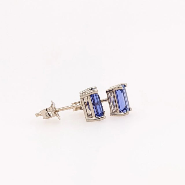 Tanzanite Earring Studs in 14K Solid White, Yellow or Rose Gold | Emerald Cut, a Pair For Sale - Image 4 of 6
