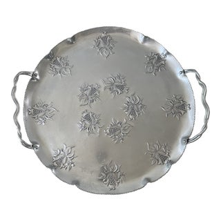 Antique Embossed Aluminum Serving Tray. For Sale