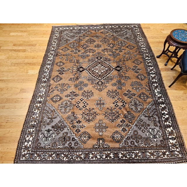 Vintage Persian Bakhtiari Rug, Hand-Knotted Wool, Allover Geometric Pattern, Camelhair & Ivory, 8x11 For Sale - Image 14 of 18