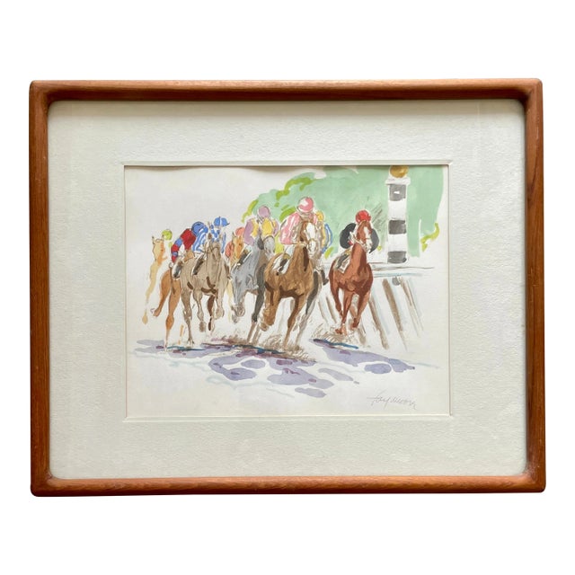 Horse Racing Watercolor by Jay Moore From 80's For Sale