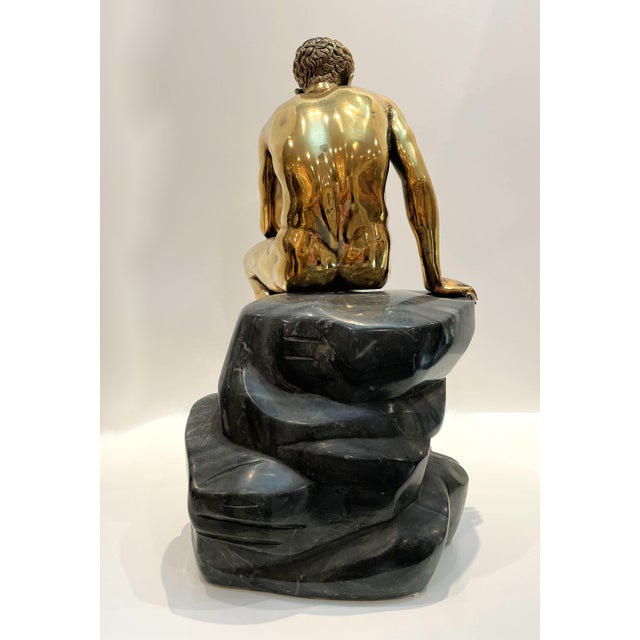 Late 20th Century Bronze Nude Mercury Figural Sculpture on Stone Base For Sale In Miami - Image 6 of 11