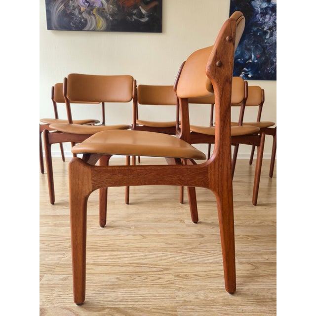 Wood Model Od49 Dining Chairs in Teak and Cognac Italian Leather by Erik Buch for Oddense Maskinsnedkeri / O.D. Møbler, Denmark, 1960s, Set of 6 For Sale - Image 7 of 13