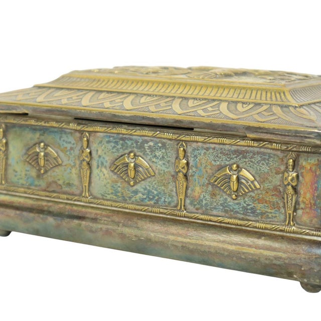 Art Deco Silver-Plated Chest Trinket Box with Egyptian Motifs For Sale - Image 12 of 17