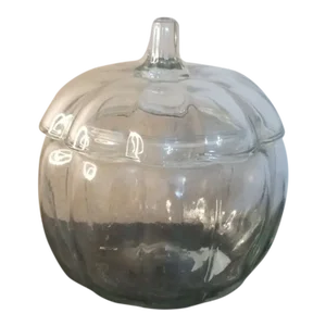 1980s Anchor Hocking Clear Glass Pumpkin Lidded Jar