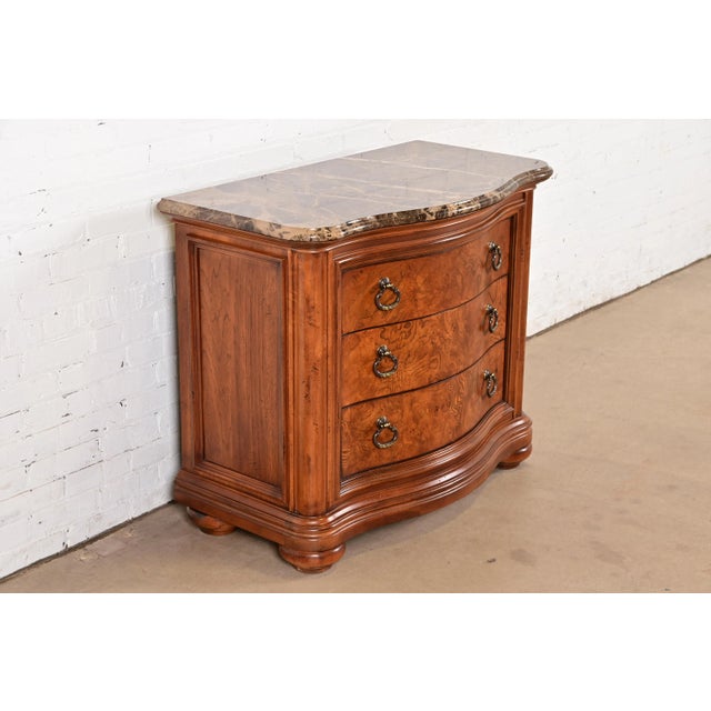 Thomasville Thomasville French Louis Philippe Burl Wood Marble Top Three-Drawer Dresser Chest For Sale - Image 4 of 11