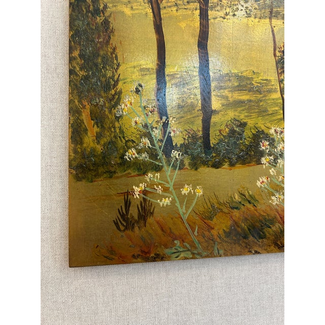 Wood Pair of Vintage Original Oil on Board With New Linen Float Mat and Original Wood and Gold Leaf Frames For Sale - Image 7 of 18