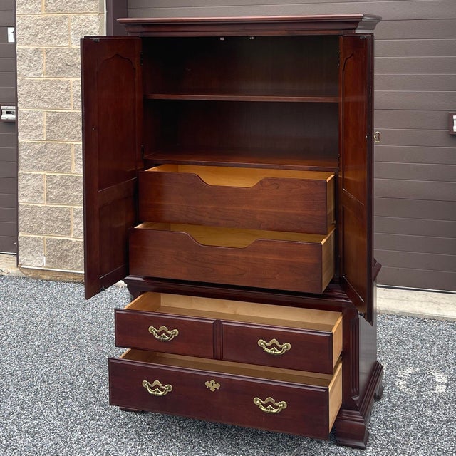 1990s Thomasville Collector's Cherry Traditional Style 4 Drawer Large Highboy or Bedroom Armoire