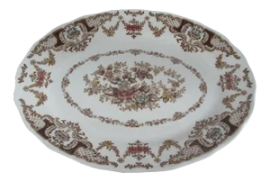 Brown & White Platter With Flowers