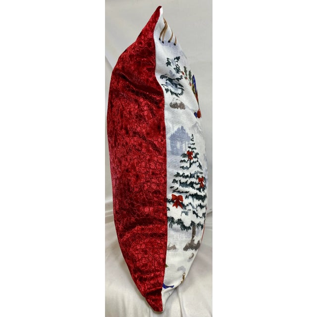 Festive 20” Square Santa Themed Christmas Pillow With Red Velour-Like Back - Made in U K For Sale - Image 9 of 10