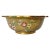 Vintage Chinese cloisonné bowl with scalloped edge. Background is a corn yellow with turquoise blue, cherry blossom...