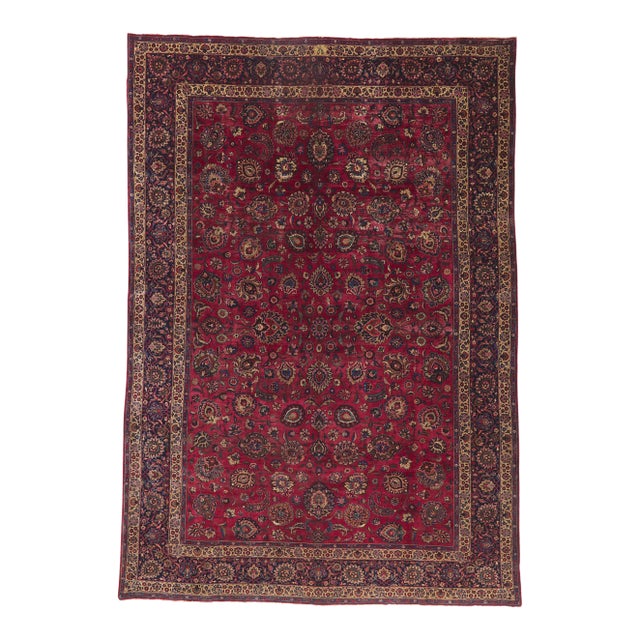Early 20th Century Antique Persian Mashhad Rug, 11'07 X 16'09 For Sale