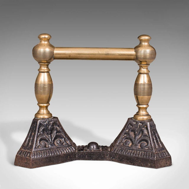 C.1880 Victorian Antique English Brass Iron Fireside Tool Rests Fire Dog- a Pair For Sale - Image 6 of 13