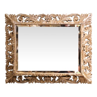 19th Century French Baroque Carved Painted Wall Mirror With Beveled Glass For Sale