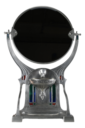 Jugendstil Alpacca Silver-Plated Vanity Mirror with Polychrome Glass Inlays from WMF, 1900s