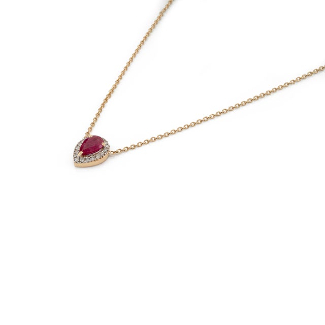 18k Gold Natural Ruby Diamond Pear Pendant Necklace For Sale - Image 4 of 13