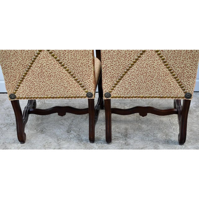 1980s Laneventure Wood Arm Chairs Tudor Style Carved Stretcher Base Vintage Pair For Sale - Image 5 of 12