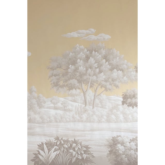 Not Yet Made - Made To Order 36" * H96" * 3ps,‌ Hand-Painted Retro Warm Gold Wilderness Landscape Wall Mural, Vintage Chinoiserie Monochrome Golden Tone Landscape Wall Cloth For Sale - Image 5 of 6