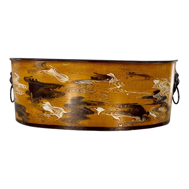 Vintage Marbleized Cachepot With Lion Accents For Sale