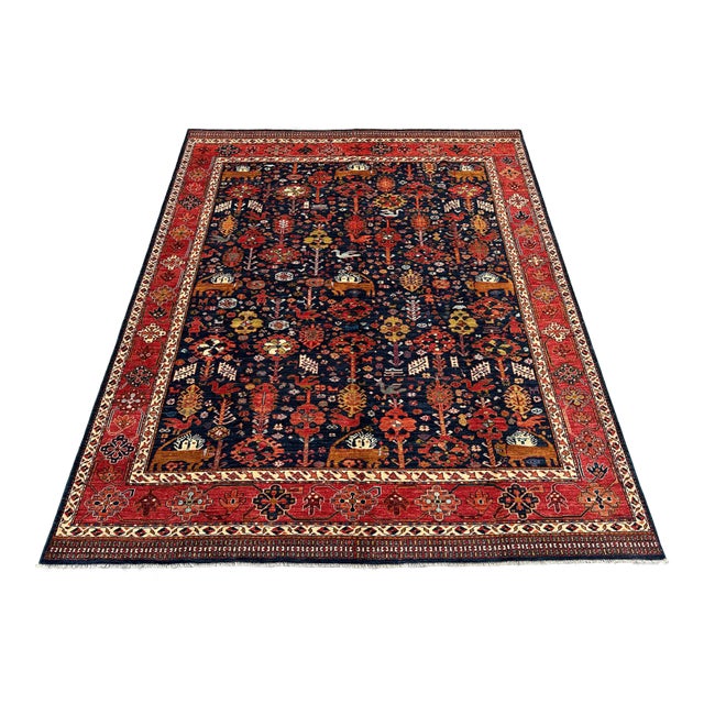 Shabby Chic Persian Navy/Orange Kafkaz Rug 8'2 X 10'0 For Sale