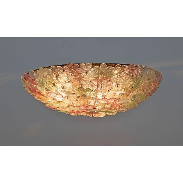 Metal Mid-Century Modern Murano Glass Flower Basket Ceiling Light from Barovier & Toso, 1950 For Sale - Image 7 of 10