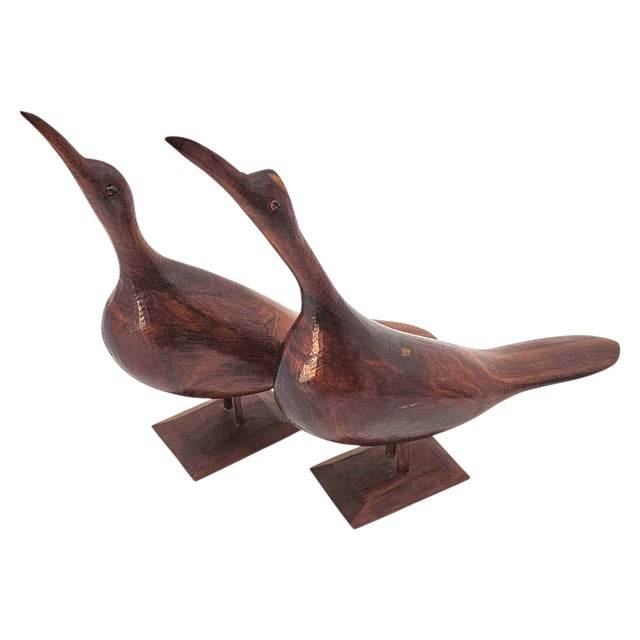 Mid-Century Modern Mid Century Modern Hand Carved Wood Shorebird Sculptures Folk Art Pair American For Sale - Image 3 of 18