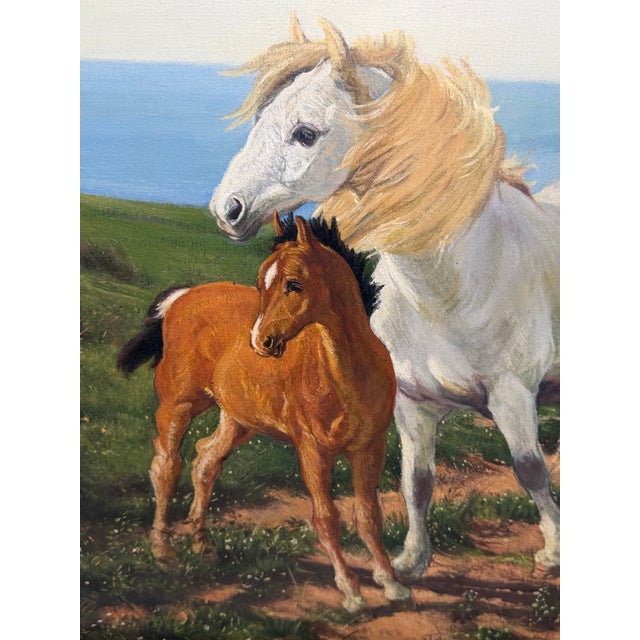 Gilt Framed Oil Painting Grey Mare and Chestnut Foal "Mother and Son" After Henry William Banks Davis Ra For Sale - Image 13 of 18