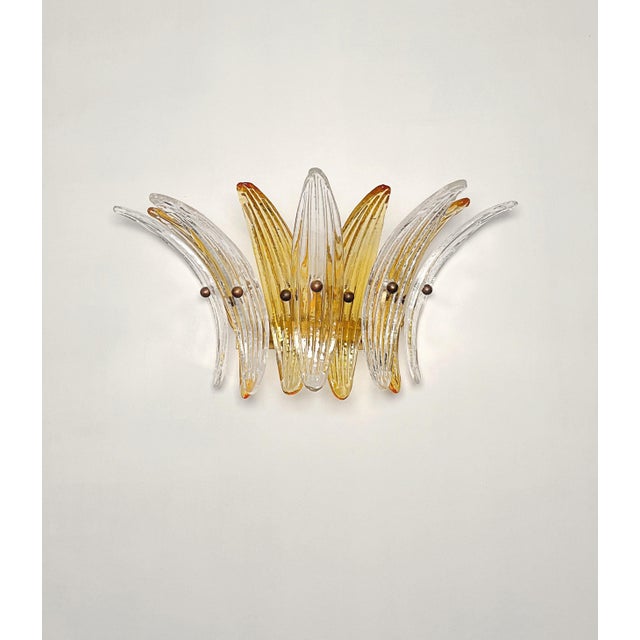 Mid-Century Modern Sconce Palmette- Double Color – Clear and Amber Glass For Sale - Image 3 of 10