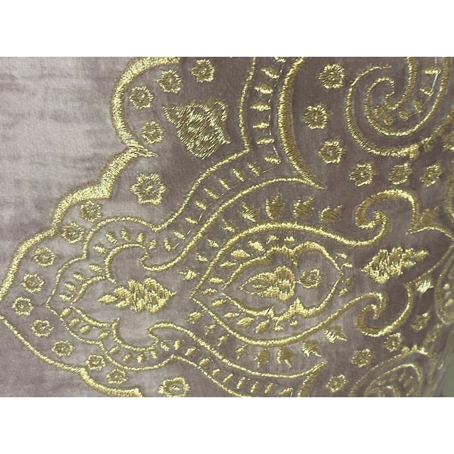 Pair of Blush Pink Velvet With Gold Embroidery Lumbar Pillows Feather Down Inserts For Sale - Image 4 of 4