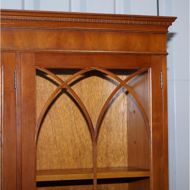 Vintage English Burr Yew Wood 3 Door Glazed Display Bookcase Cabinet For Sale - Image 5 of 18